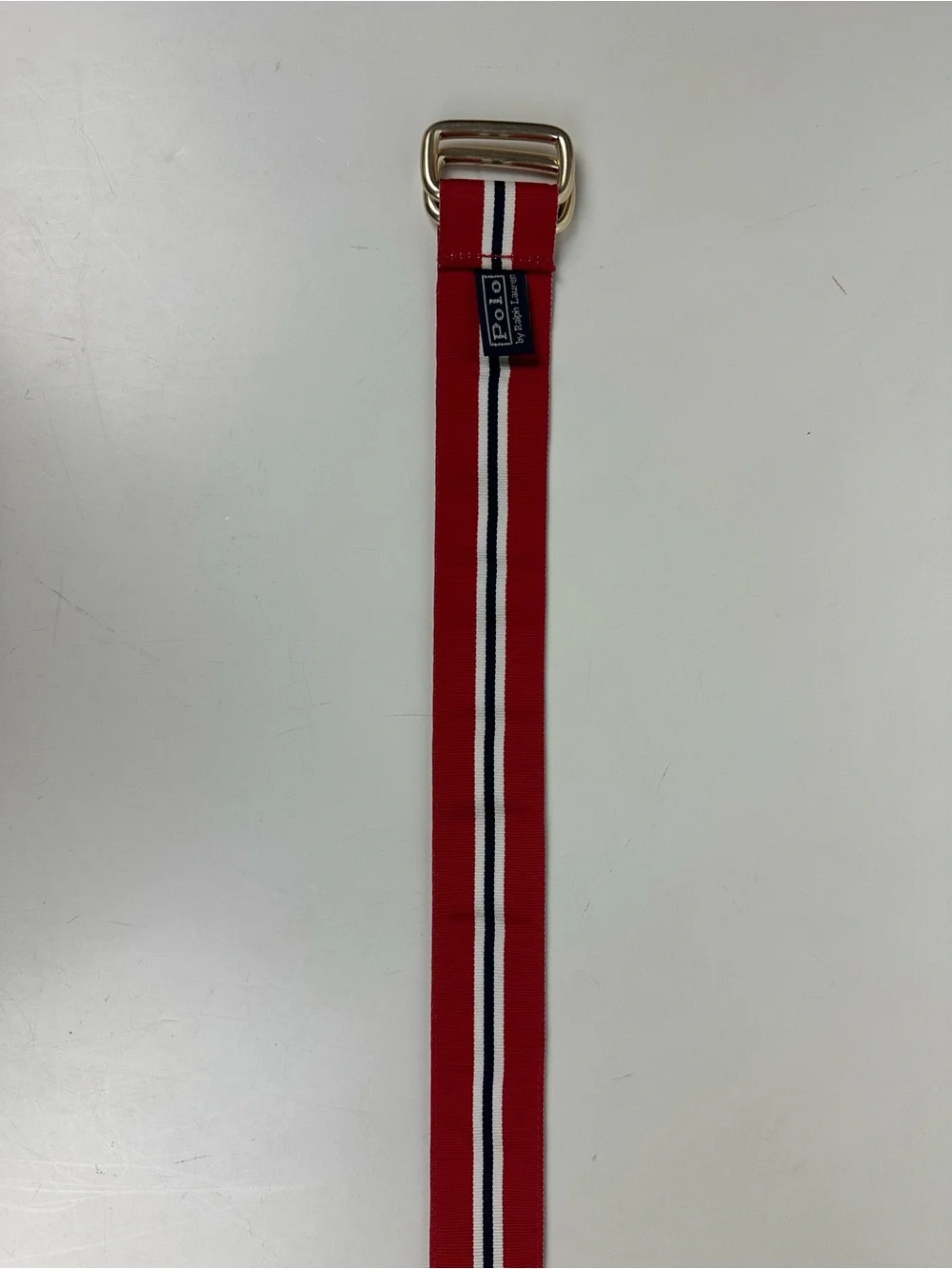 Polo by Ralph Lauren Striped Ribbon Belt with Light Gold Buckle